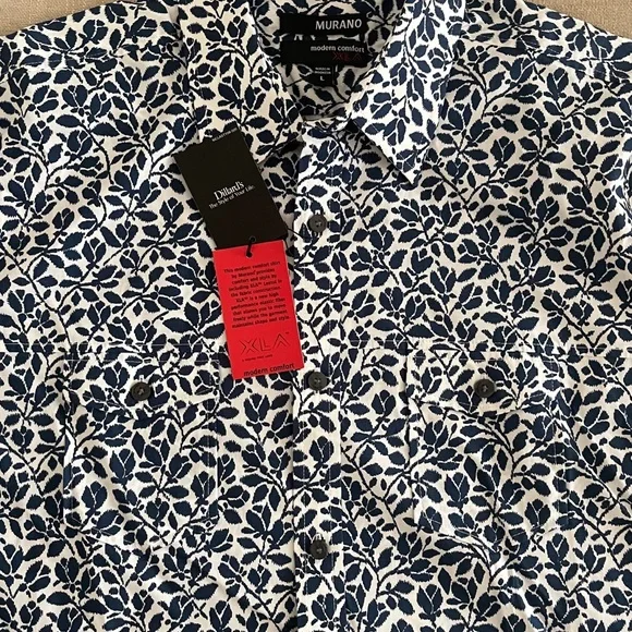 Murano blue and white floral short sleeve button down shirt - large - Picture 1 of 9
